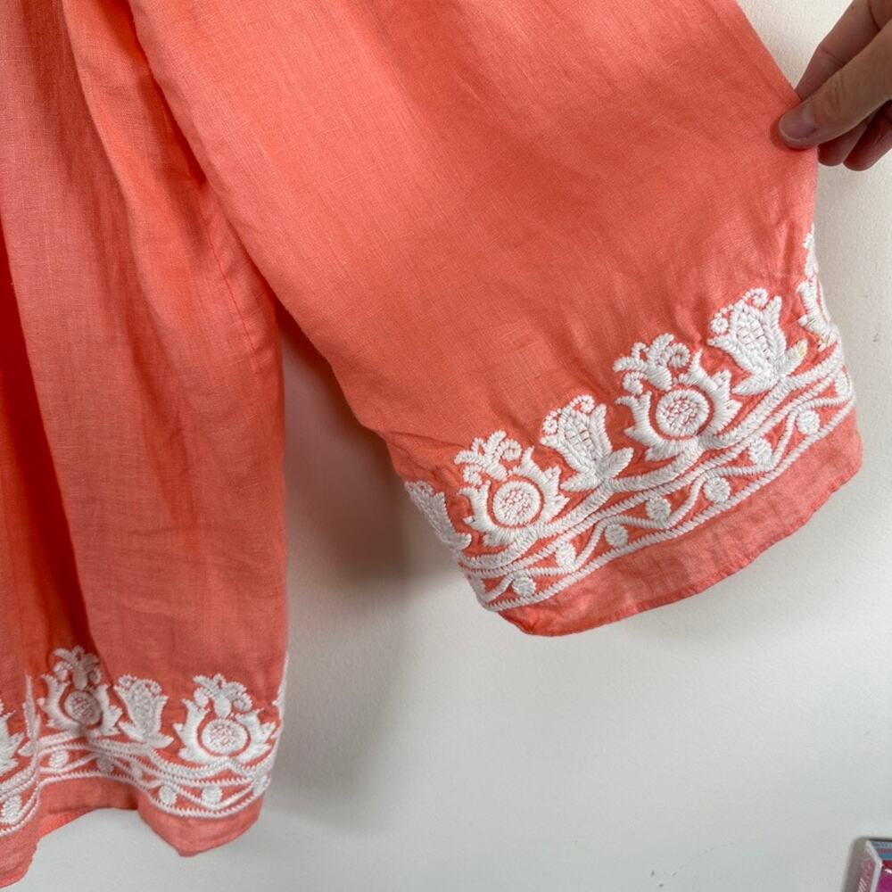 Talbots 100% Linen Floral Embroidered Peasant Blouse Womens Size MEDIUM Coral - Picture 4 of 11